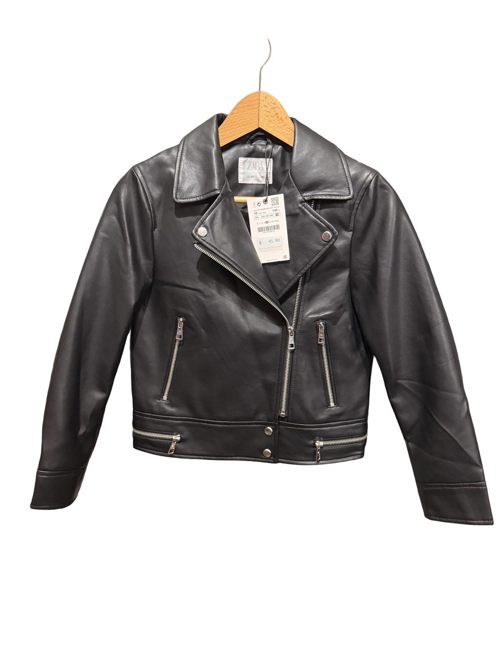 Zara Black Leather Moto Jacket for Kids